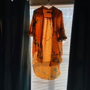 Orange and navy tie dye high low casual dress
